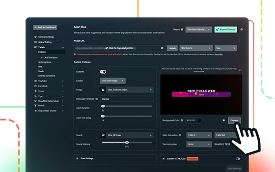 Visual for this record: Streamlabs treats your alert widget link like a password